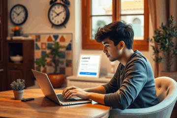 Imagen de una persona usando un portátil para solicitar un crédito en línea con respuesta inmediata.