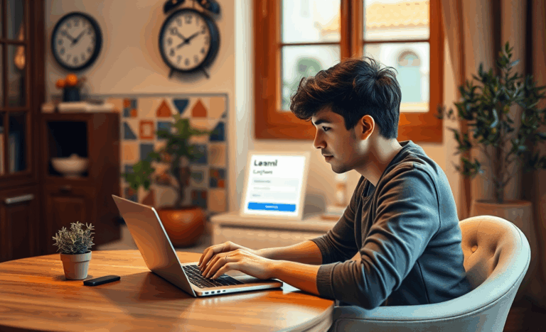 Imagen de una persona usando un portátil para solicitar un crédito en línea con respuesta inmediata.