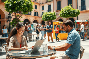 Persona utilizando una computadora para generar ingresos adicionales de manera sencilla y eficiente.