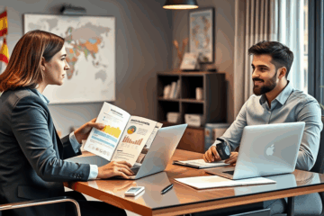 Persona revisando opciones de crédito para pagar cuentas o iniciar un negocio.