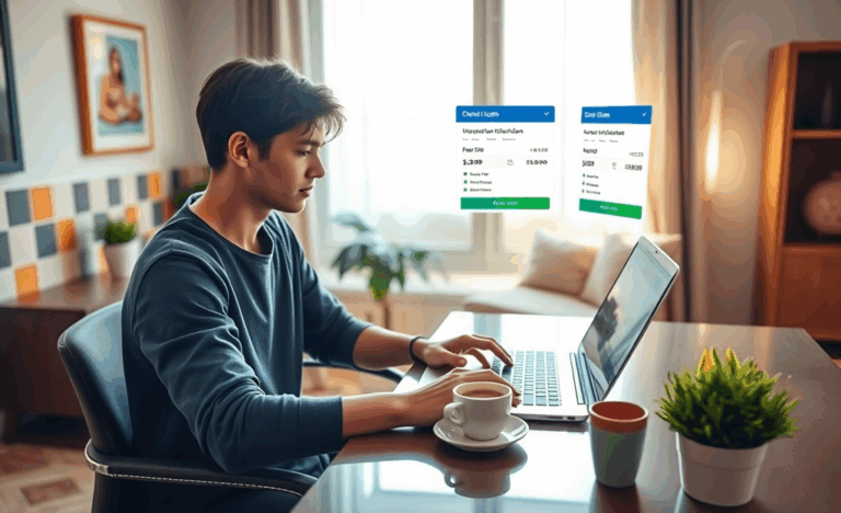 Imagen de un proceso de solicitud de crédito en línea, mostrando una computadora portátil y documentos digitales