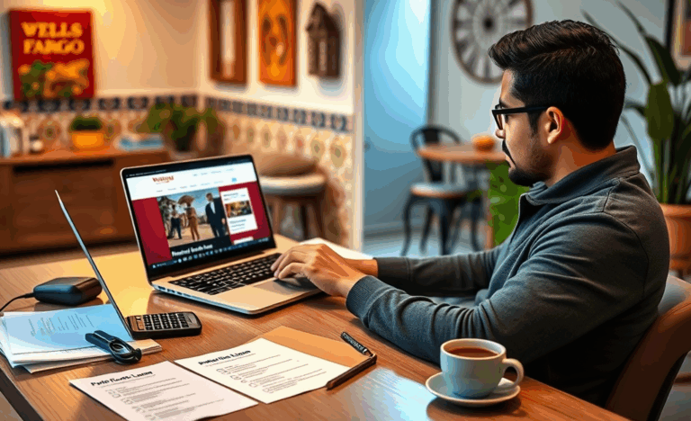 Imagen de un hispano solicitando un préstamo en Wells Fargo