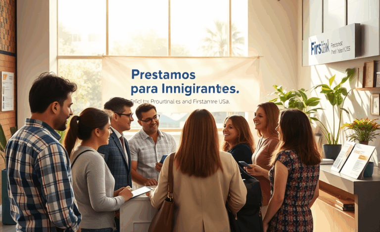 Imagen de inmigrantes felices consultando opciones de préstamo en FirstBank USA