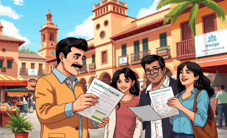 Imagen de una oficina de OneMain Financial ayudando a un cliente latino con un préstamo personal.